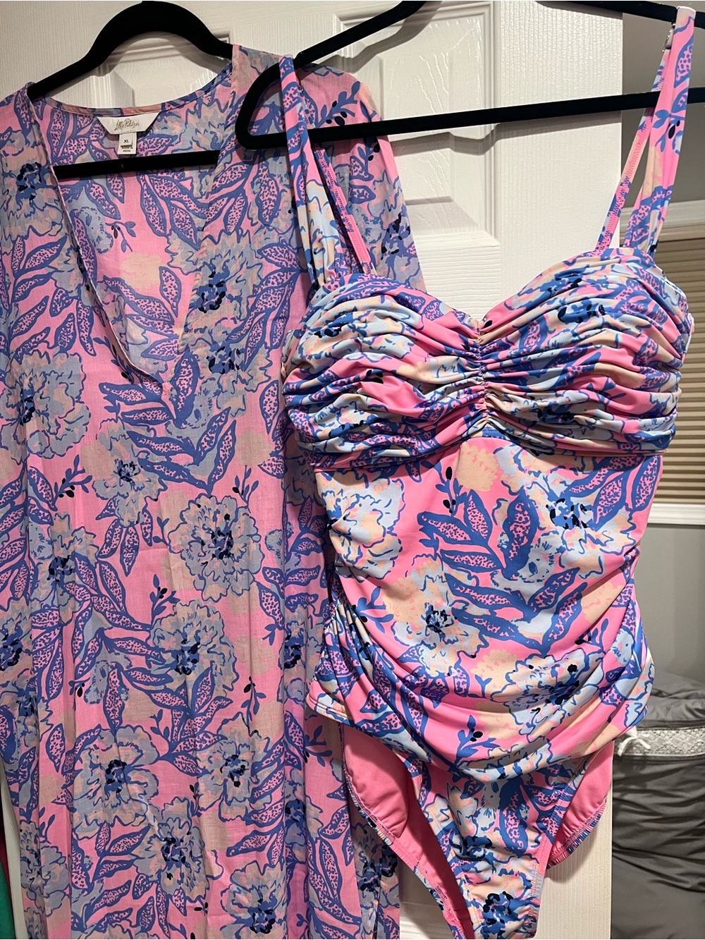 Lilly Pulitzer Pink and Purple Floral One-Piece Swimsuit with Matching Cover-Up - Picture 2 of 10